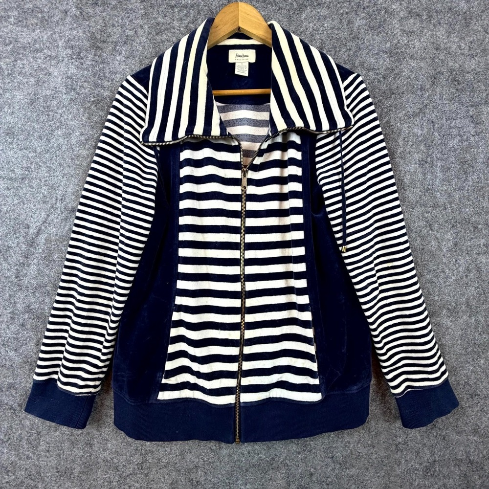Vintage Neiman Marcus Exclusive Jacket Womens XL Blue White Velour Preppy
